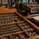 Casse typographique avec cassetins en plomb dans un atelier